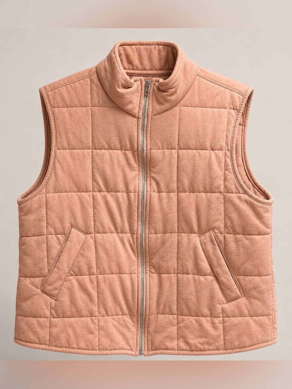 Pink Lily Cozy Cotton Quilted Vest  Apricot Tan XL